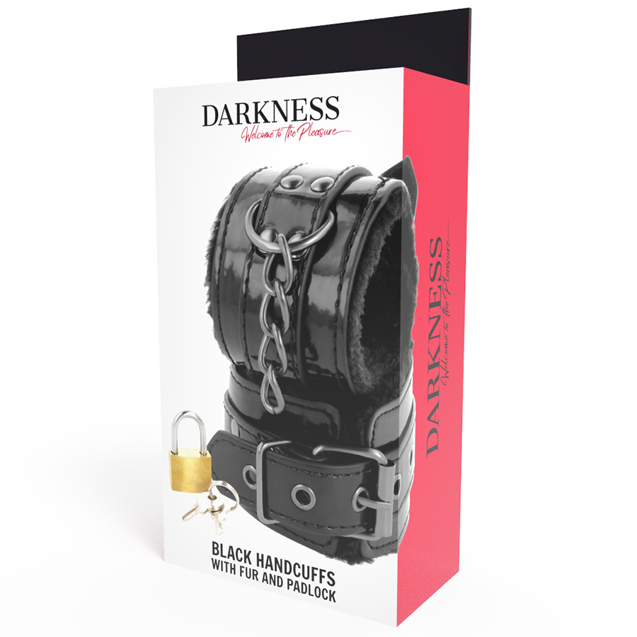 DARKNESS Lederhandschellen – Schwarz, mit Vorhängeschloss