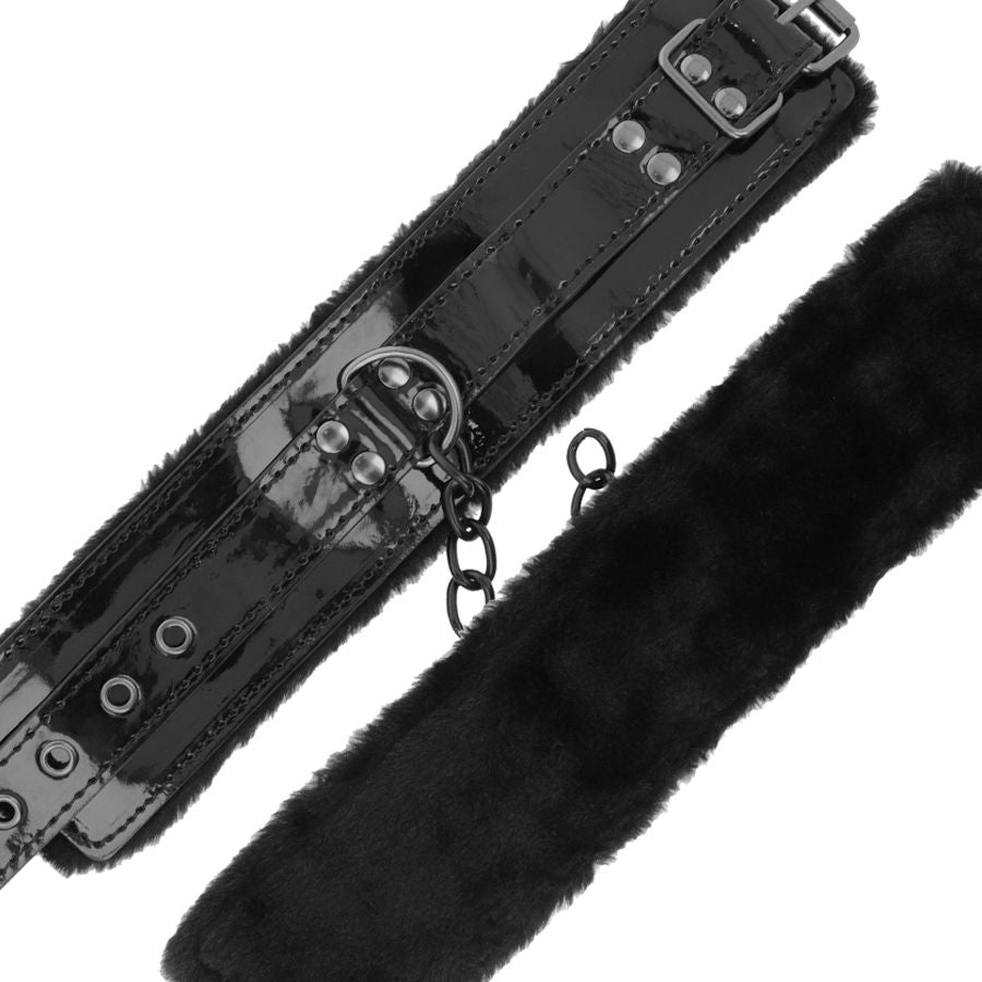 DARKNESS Handschellen – Kunstleder, Schwarz, mit Vorhängeschloss