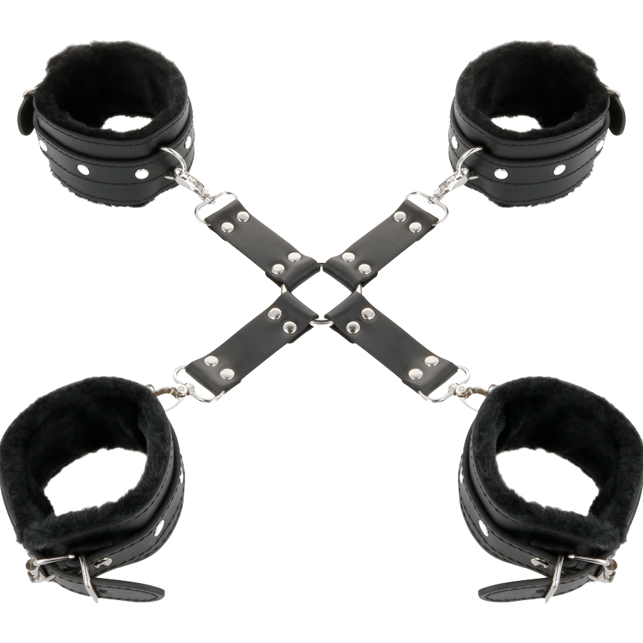 DARKNESS – MENOTTES EN CUIR POUR PIEDS ET MAINS NOIR