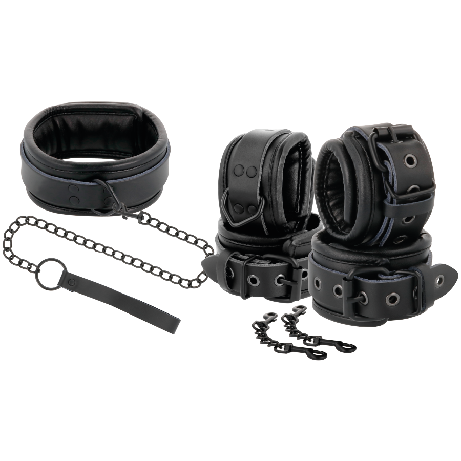DARKNESS – Handschellen und Kragen aus schwarzem Leder