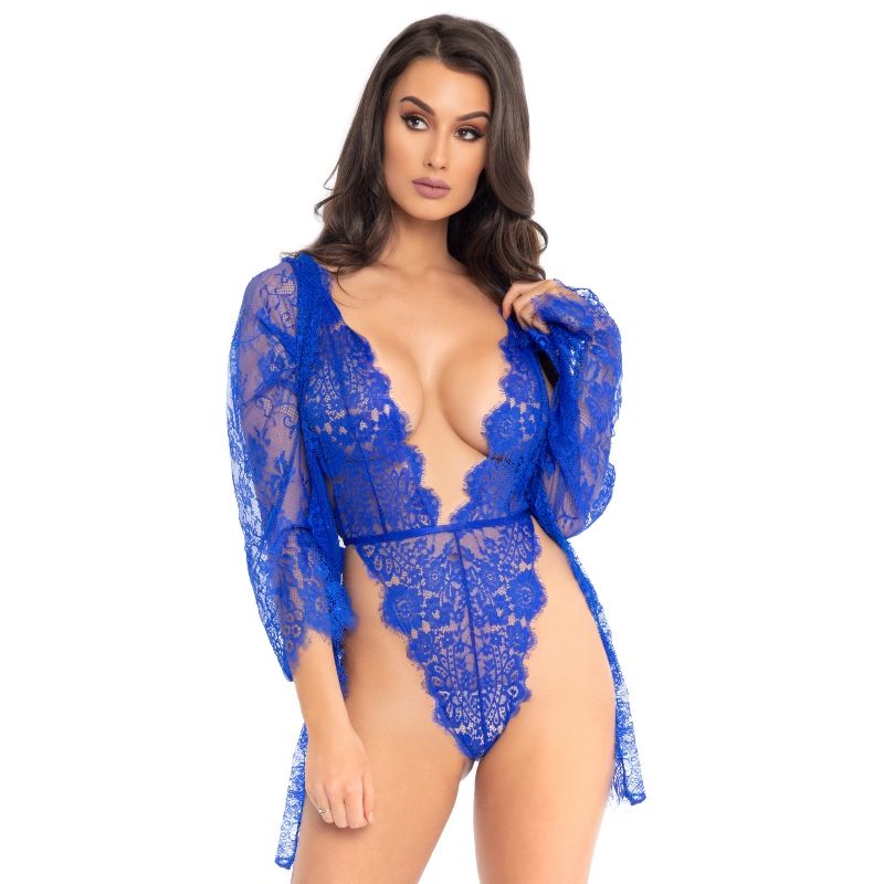 LEG AVENUE Teddy & Robe – body e vestaglia blu S
