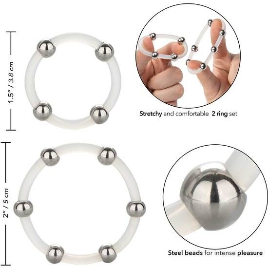 CALEXOTICS – Stahlperlen-Silikonring-Set, L und XL