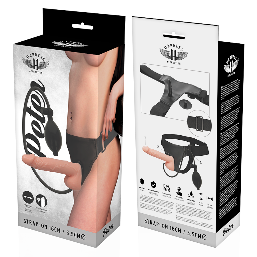 HARNESS ATTRACTION Peter – Rnes  con pene gonfiabile 18 cm -o- 3.5 cm