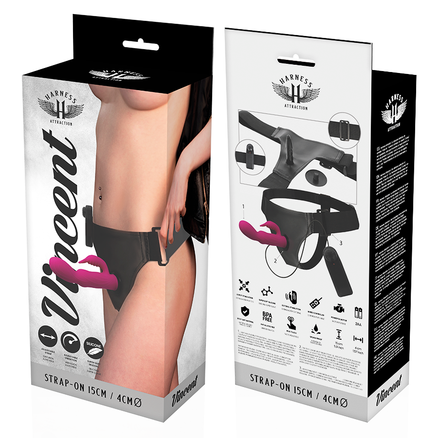 HARNESS ATTRACTION Vincent – Harness mit Kaninchenvibrator, 15 x 4 cm