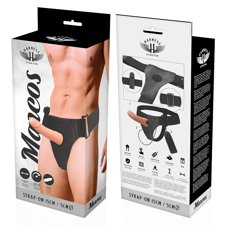HARNESS ATTRACTION Marcos – Hohlharness mit Vibrator, 15 x 5 cm