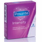 PASANTE Ribs & Dots Intensity – strukturierte Kondome mit Rippen und Punkten, 3 Stück