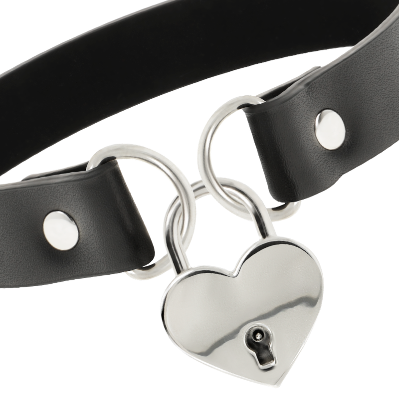 COQUETTE CHIC DESIRE – Fetisch-Halsband aus veganem Leder mit Herz- und Schlüssel-Anhänger, 40 cm