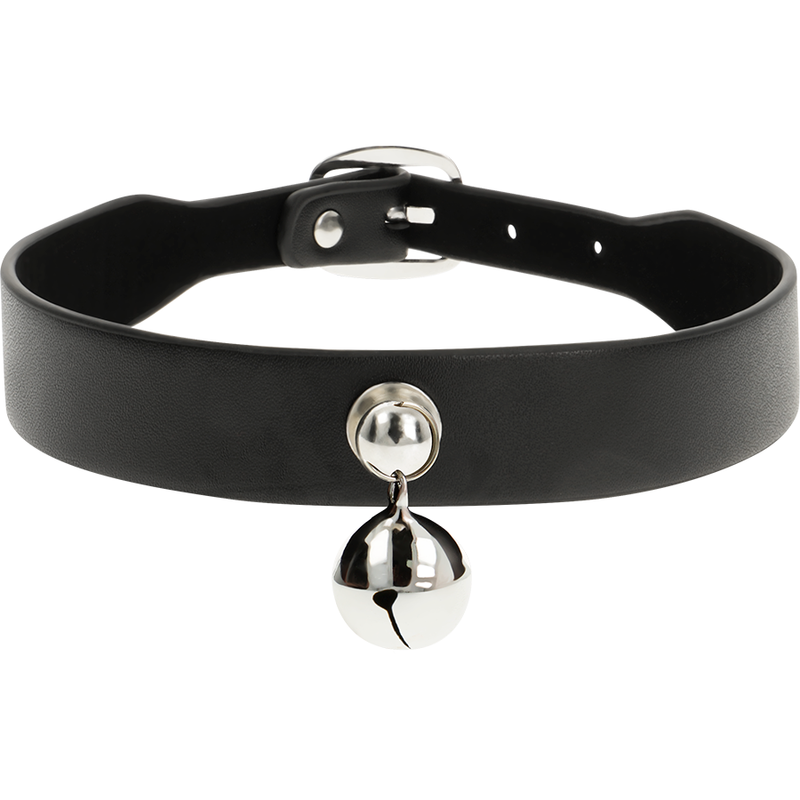 COQUETTE CHIC DESIRE – Fetisch-Halsband aus veganem Leder mit Rassel-Anhänger, 43 cm