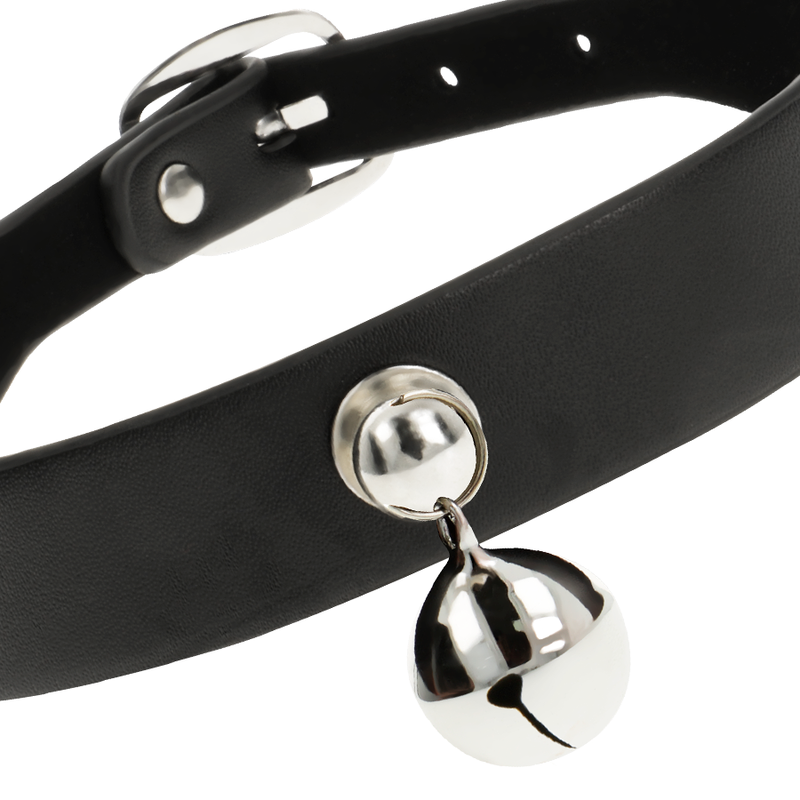 COQUETTE CHIC DESIRE – Fetisch-Halsband aus veganem Leder mit Rassel-Anhänger, 43 cm