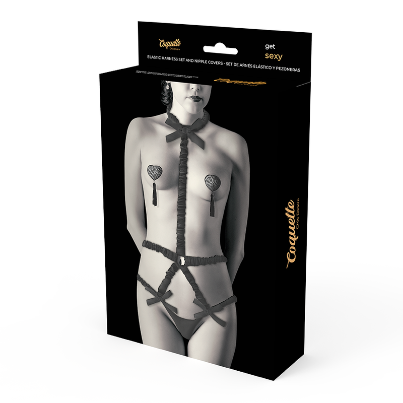 COQUETTE CHIC DESIRE – Elastic harness set and nipple covers black