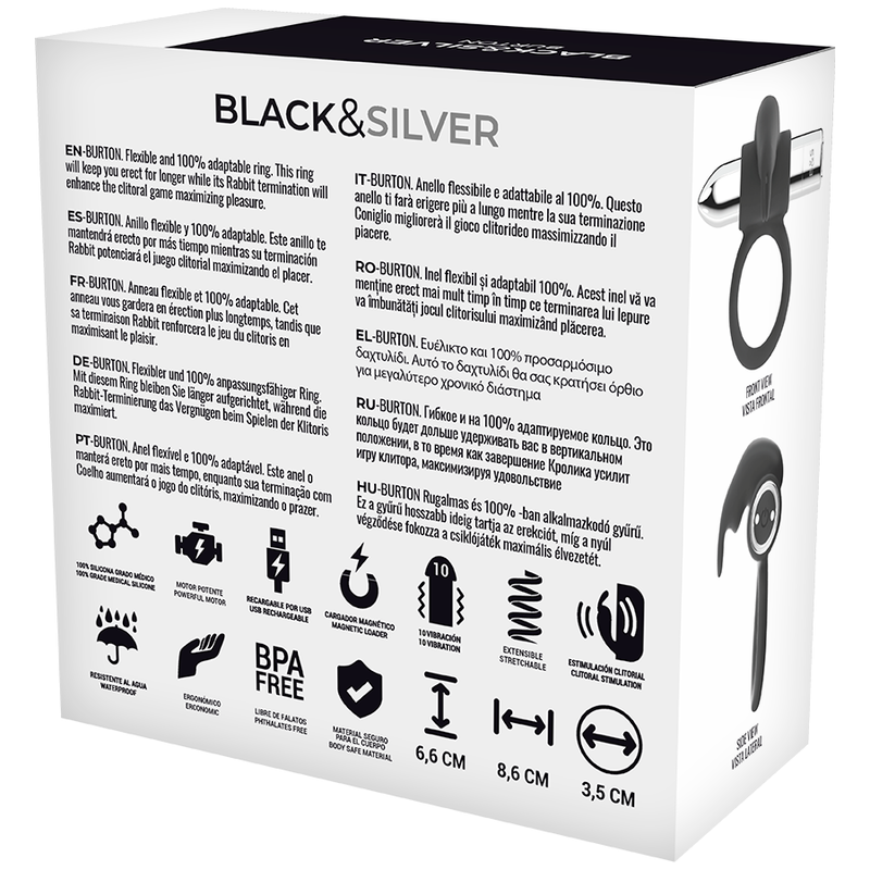 BLACK&SILVER Burton – Wiederaufladbarer Ring mit 10 Vibrationsmodi